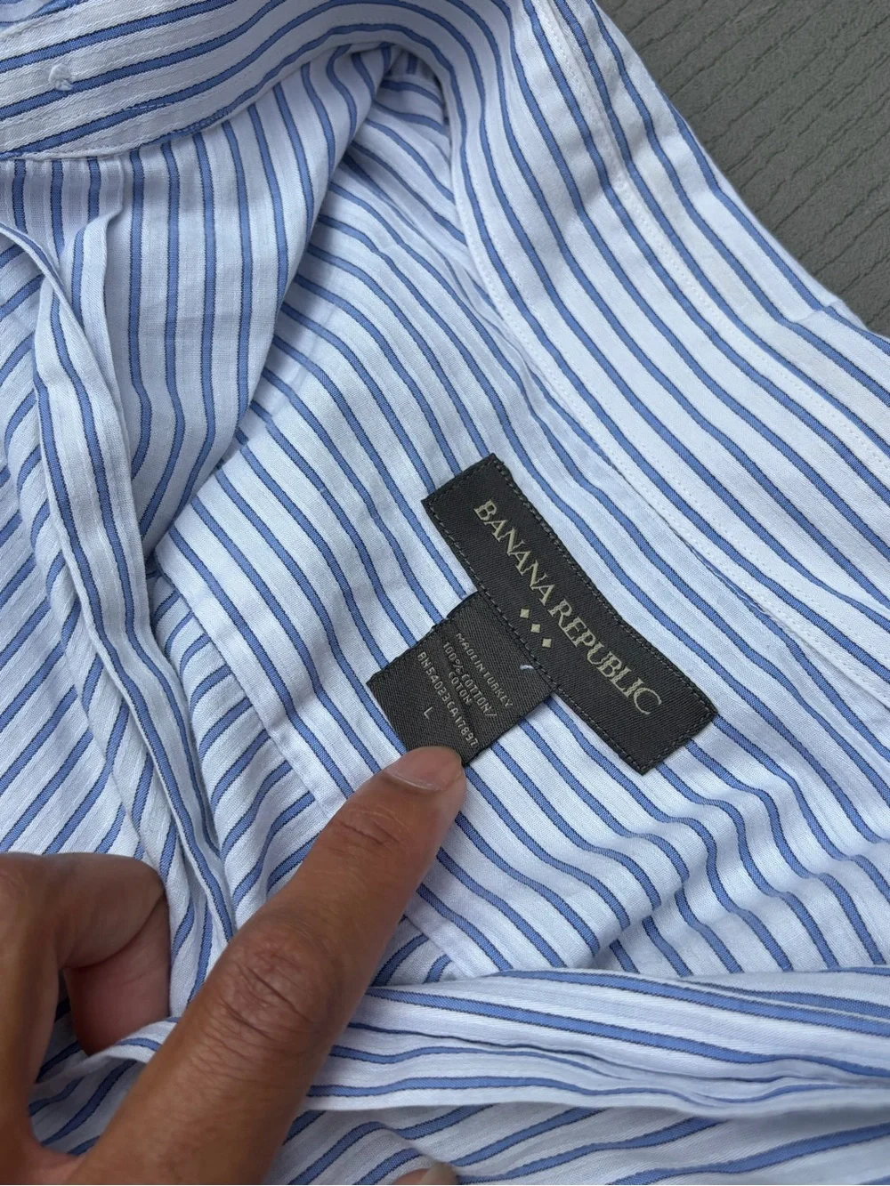 Banana Republic Men’s Light Blue and White Striped Dress Shirt